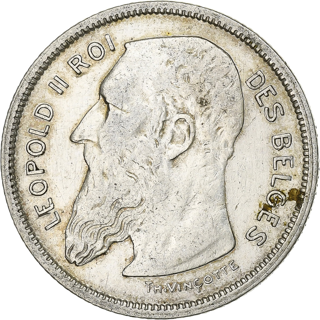 Belgio, Leopold II, 2 Francs, 2 Frank, 1909, Argento, BB, KM:58.1