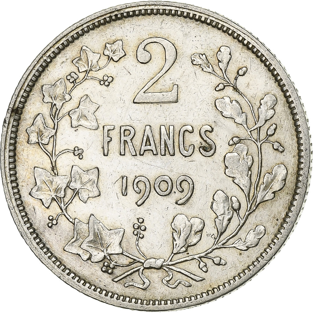 Belgio, Leopold II, 2 Francs, 2 Frank, 1909, Argento, BB, KM:58.1