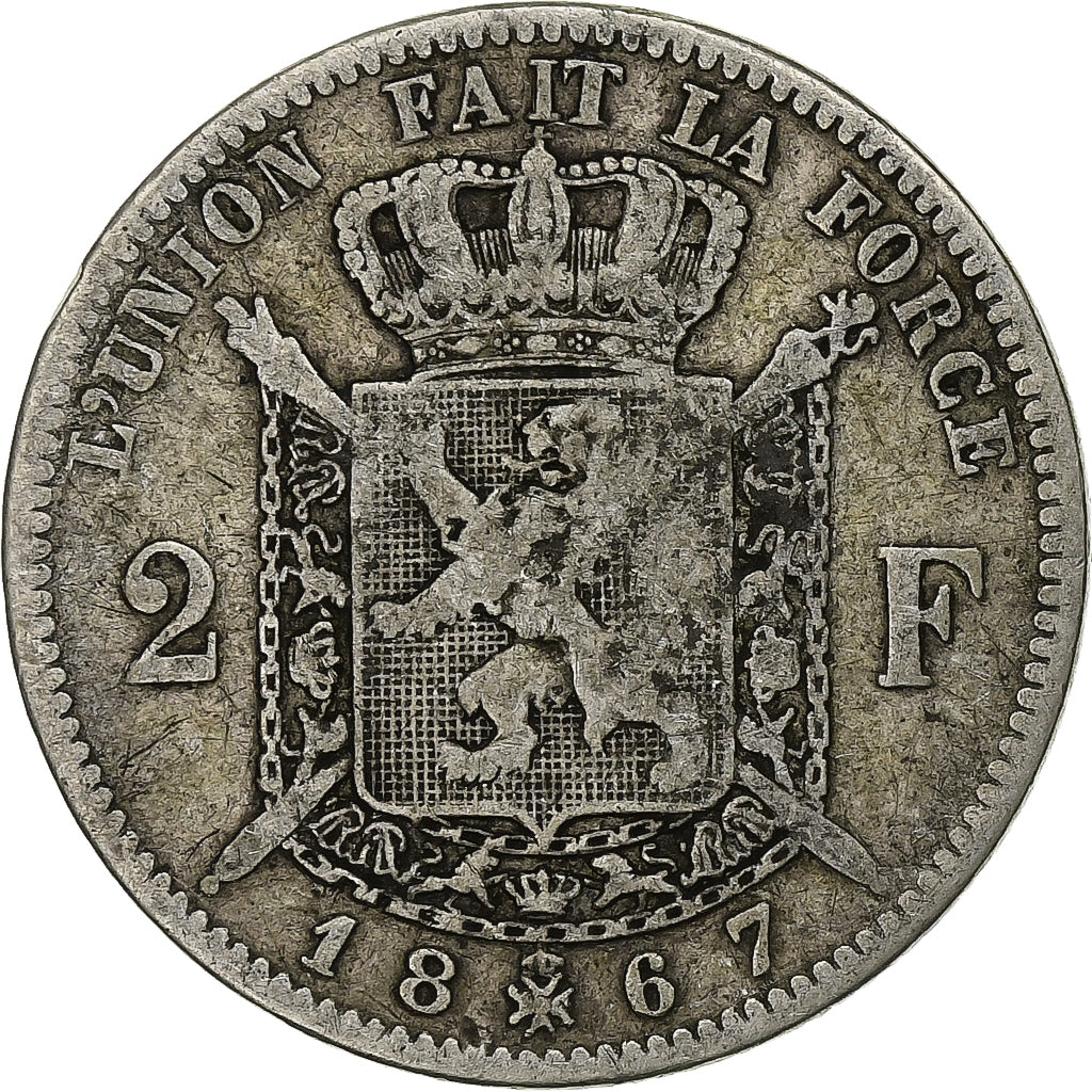 Belgium, Leopold II, 2 Francs, 2 Frank, 1867, Silver, VF(30-35), KM:30.1