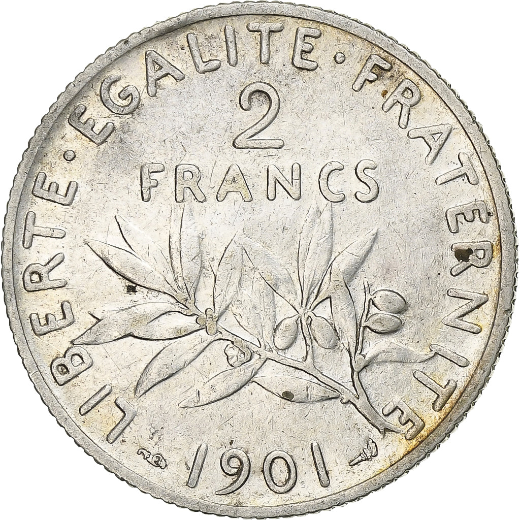 Moneta, Francja, Semeuse, 2 Francs, 1901, Paris, VF(30-35), Srebro, KM:845.1