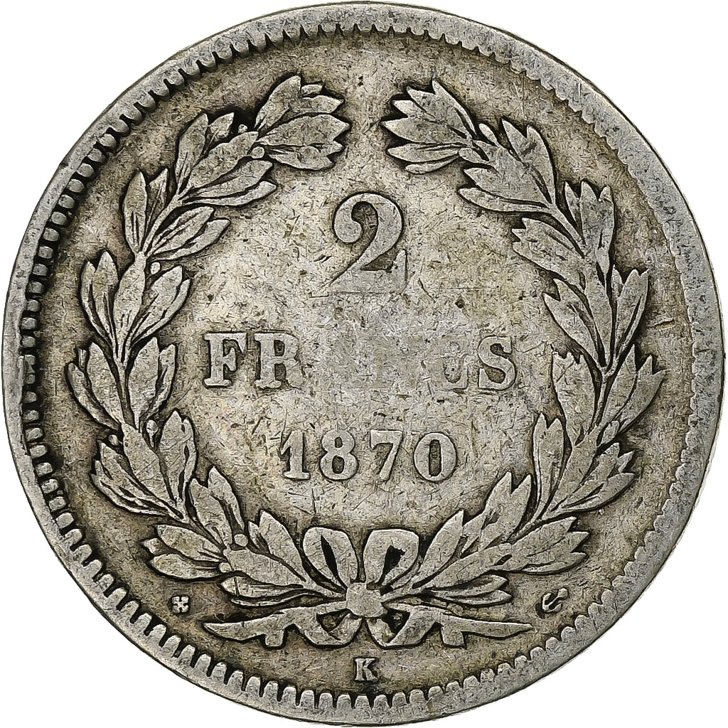 France, Cérès, 2 Francs, 1870, Bordeaux, VF(20-25), Silver, KM:816.2