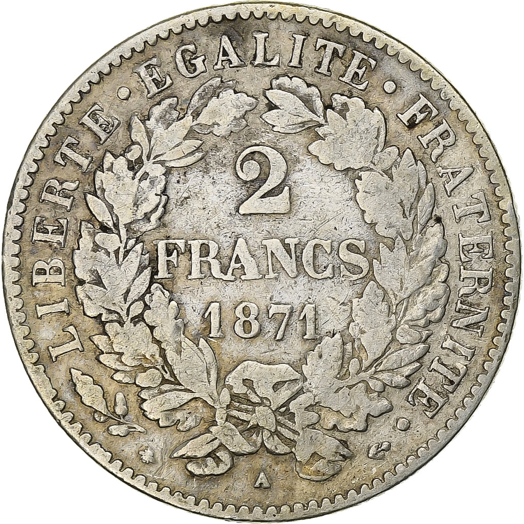 Frankreich, Cérès, 2 Francs, 1871, Paris, S+, Silber, KM:817.1
