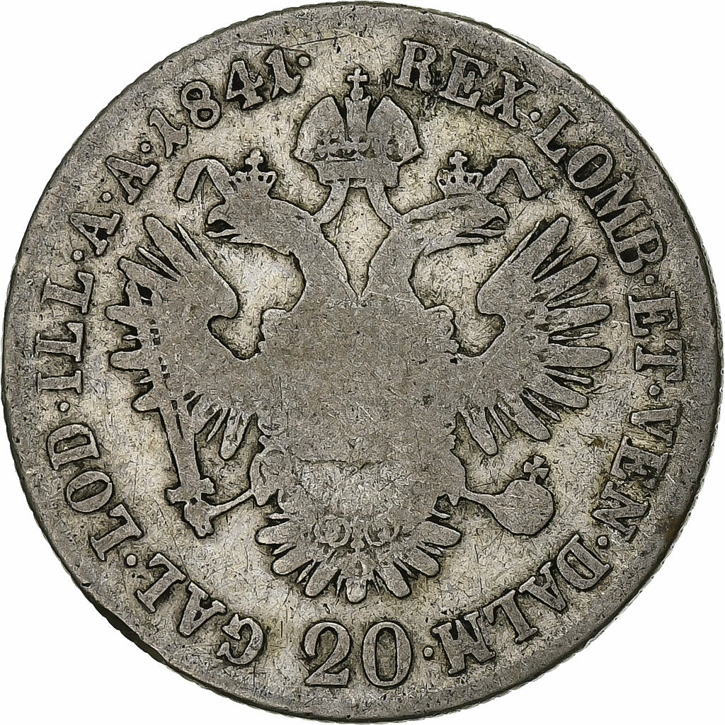 Áustria, Ferdinand I, 20 Kreuzer, 1841, Vienna, Prata, F(12-15), KM:2208
