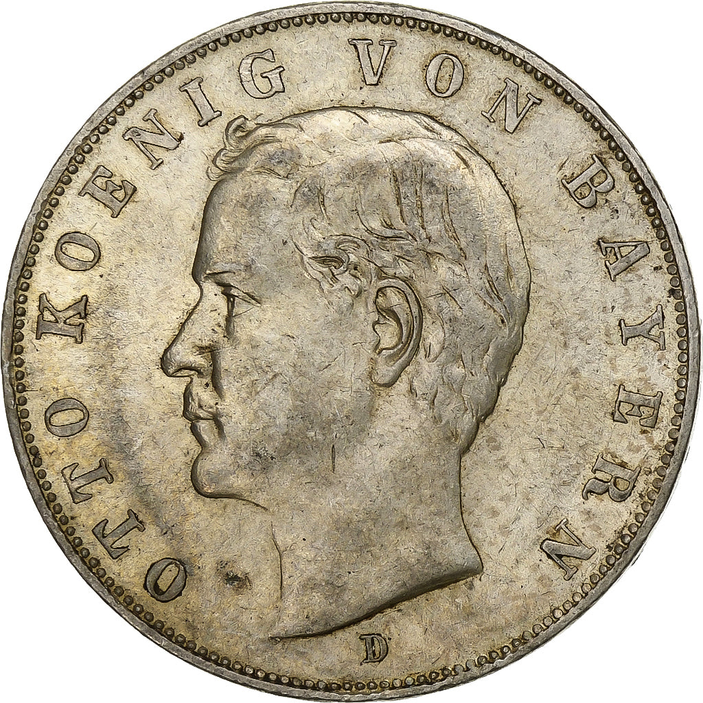 Moeda, Estados Alemães, BAVARIA, Otto, 3 Mark, 1911, Munich, AU(50-53), Prata