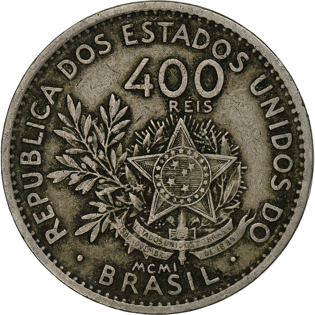 Coin, Brazil, 400 Reis, 1901, EF(40-45), Copper-nickel, KM:505