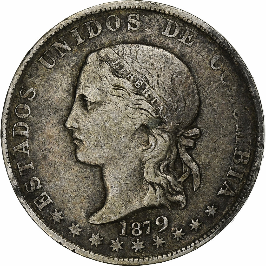 Colombia, 50 Centavos, 1879, Medellin, Silver, EF(40-45), KM:161.1