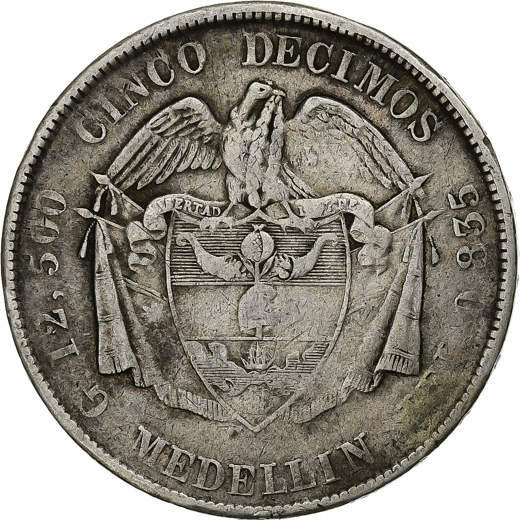 Colombia, 50 Centavos, 1879, Medellin, Silver, EF(40-45), KM:161.1