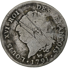 Moeda, França, 30 sols françois, 30 Sols, 1791, Paris, F(12-15), Prata
