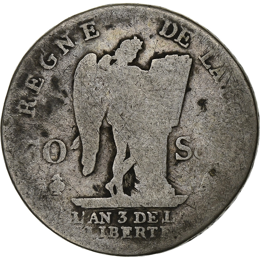 Moeda, França, 30 sols françois, 30 Sols, 1791, Paris, F(12-15), Prata