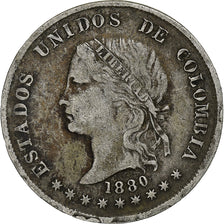 Colombia, 50 Centavos, 1880, Medellin, Silver, VF(30-35), KM:161.1