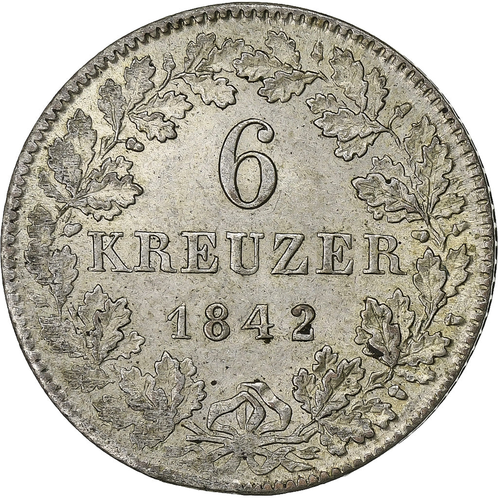 Landy niemieckie, HESSE-DARMSTADT, Ludwig II, 6 Kreuzer, 1842, Srebro