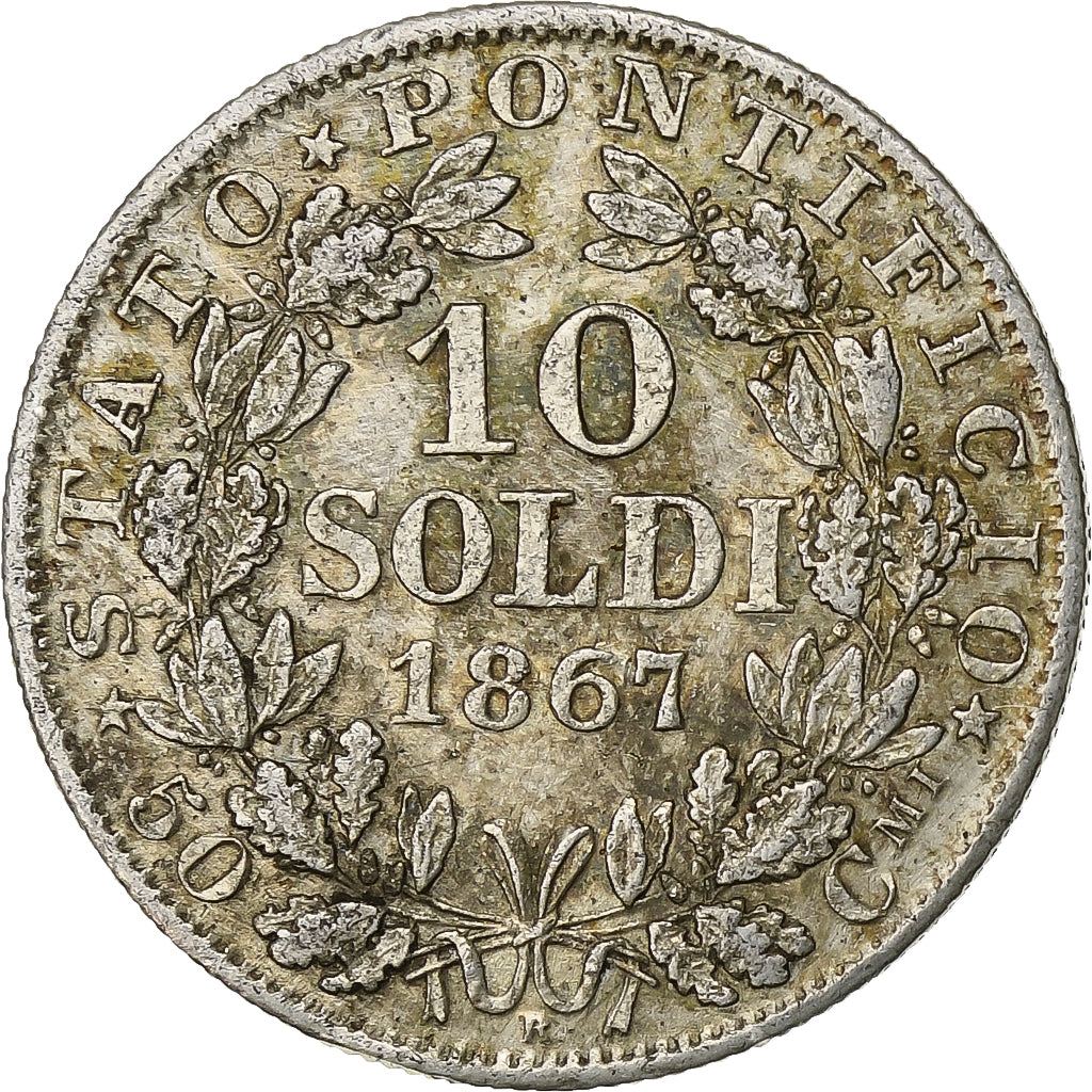 Moneta, STATI ITALIANI, PAPAL STATES, Pius IX, 10 Soldi, 50 Centesimi, 1867