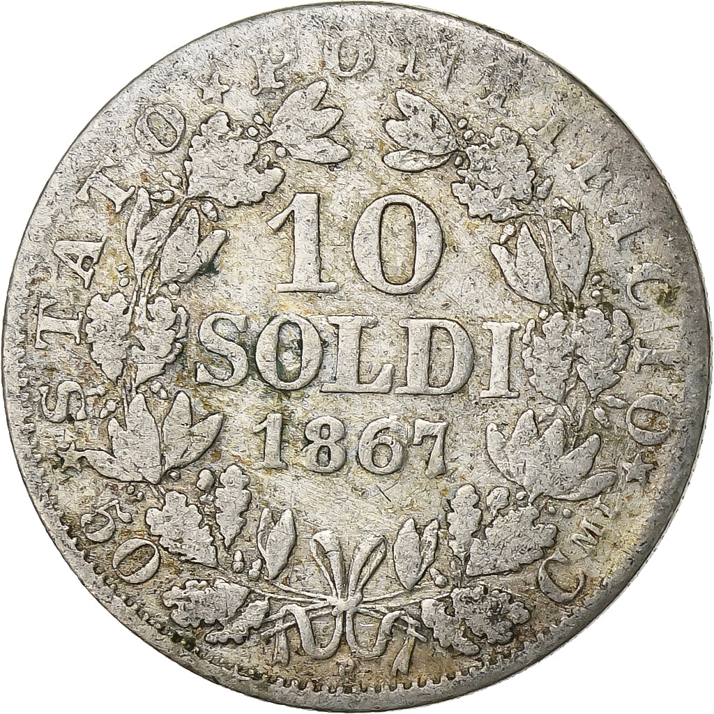 ITALIAN STATES, PAPAL STATES, Pius IX, 10 Soldi, 50 Centesimi, 1867, Rome