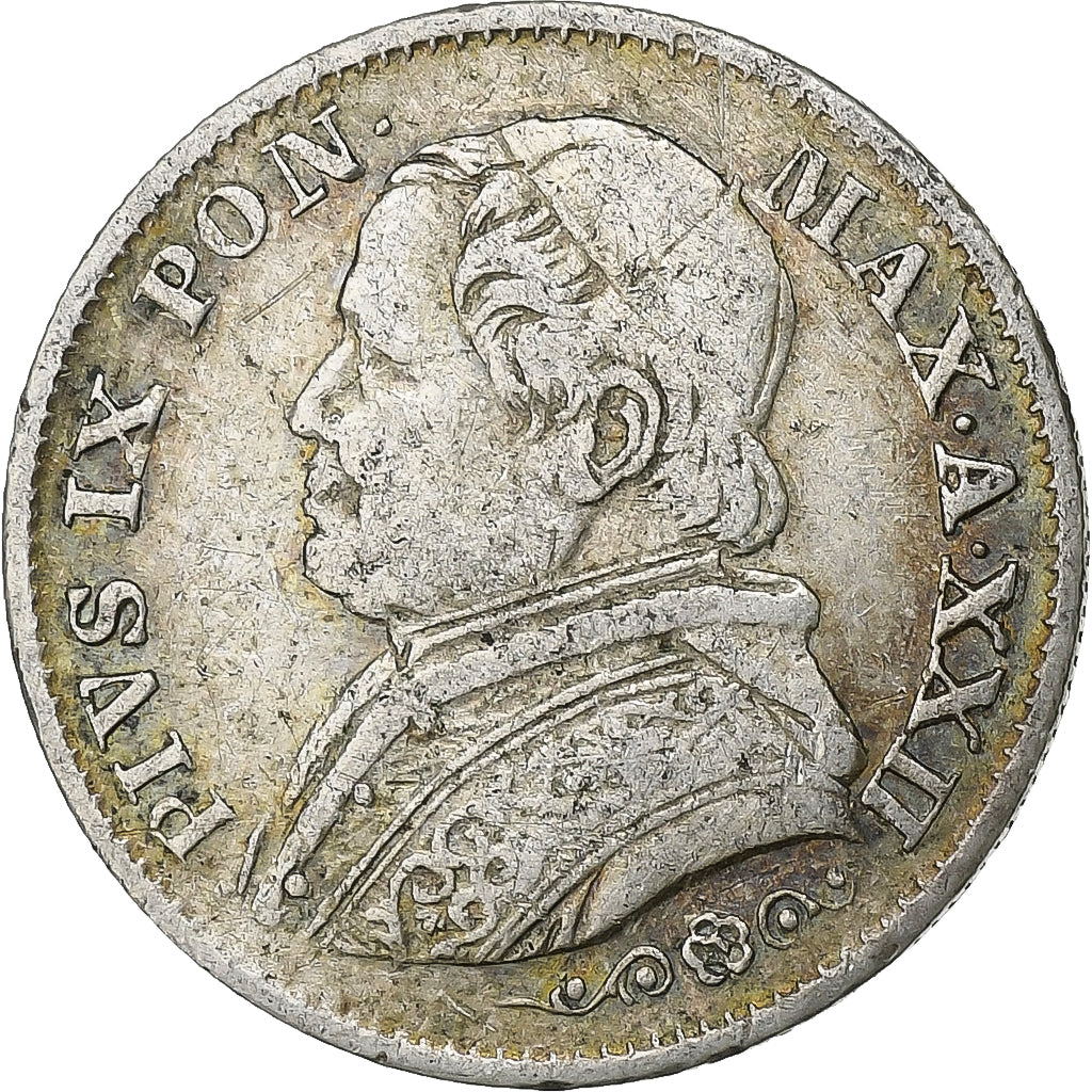 Münze,PAPAL STATES, Pius IX, 5 Soldi, 25 Centesimi, 1867,Rome, SS+