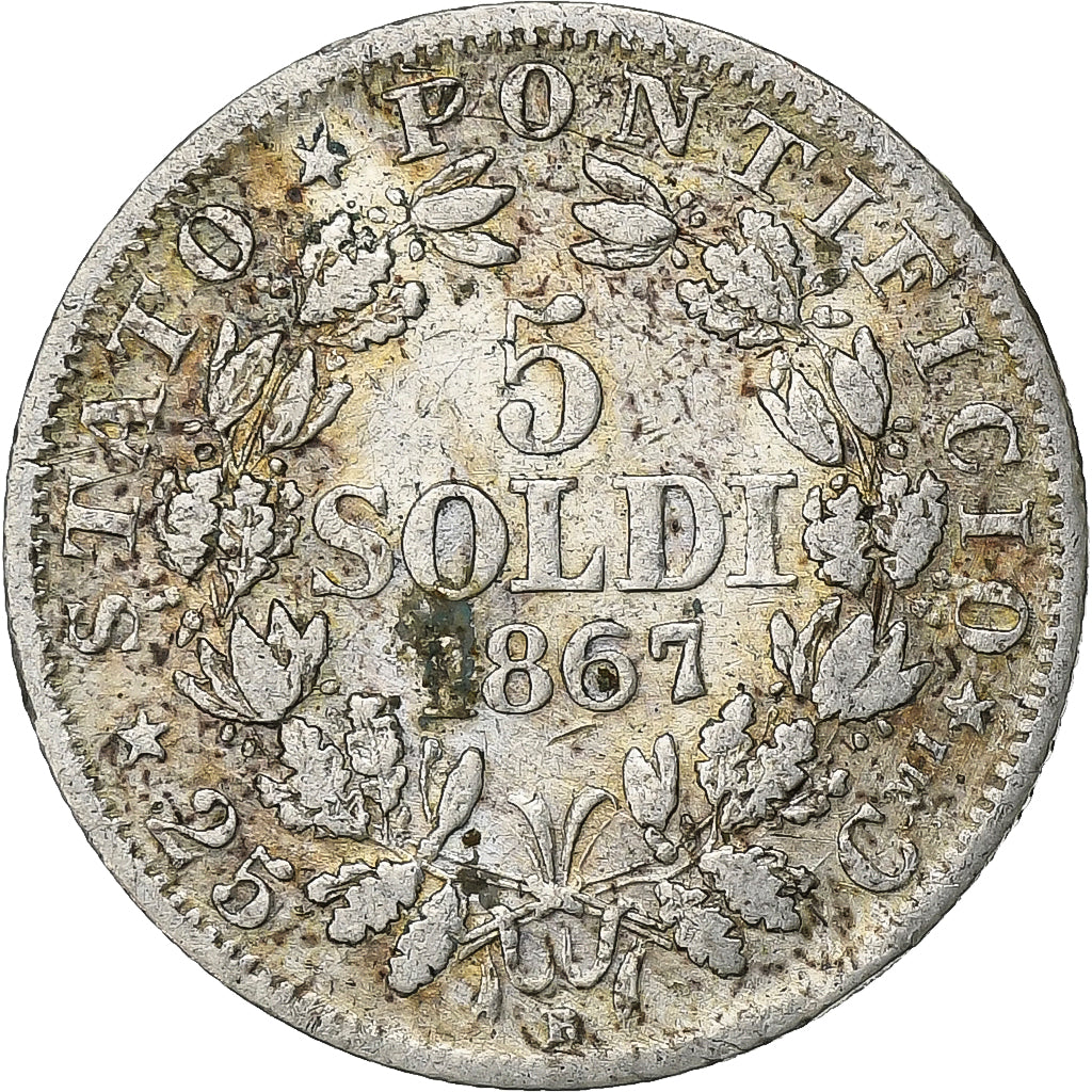 Münze,PAPAL STATES, Pius IX, 5 Soldi, 25 Centesimi, 1867,Rome, SS+