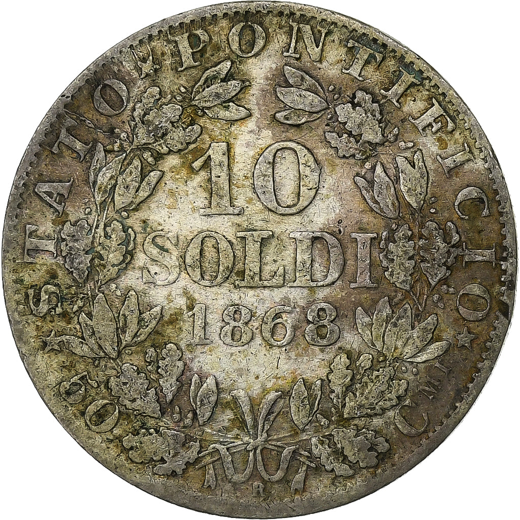 États pontificaux, Pius IX, 10 Soldi, 1868, Rome, Zilver, ZF, KM:1386.1