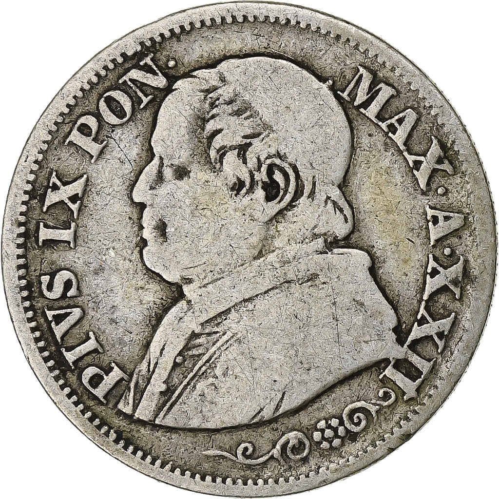 ITALIAN STATES, PAPAL STATES, Pius IX, 10 Soldi, 1868 XXIII, Rome, VF(30-35)