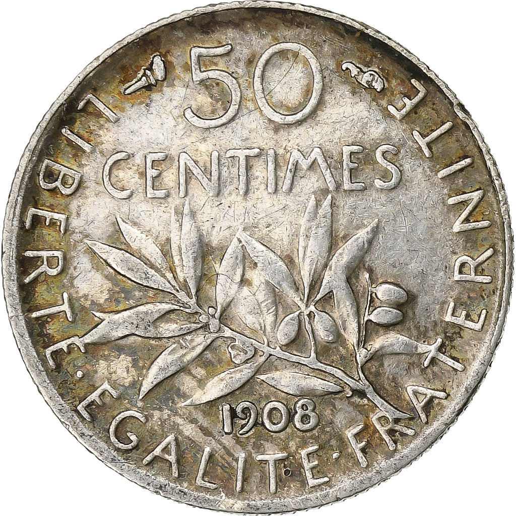 Frankreich, Semeuse, 50 Centimes, 1908, Paris, AU(50-53), Silber, KM:854