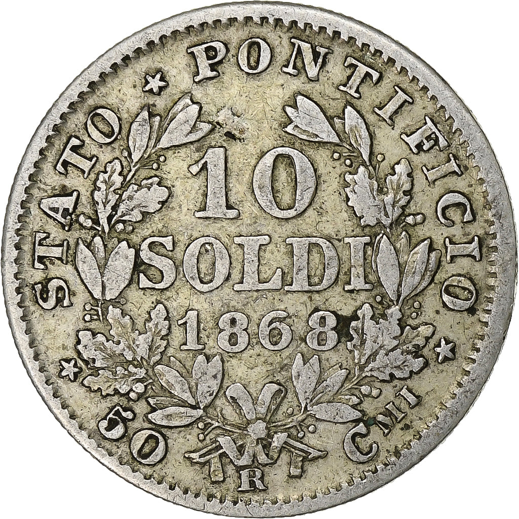 ITALIAN STATES, PAPAL STATES, Pius IX, 10 Soldi, 1868 XXIII, Rome, VF(30-35)