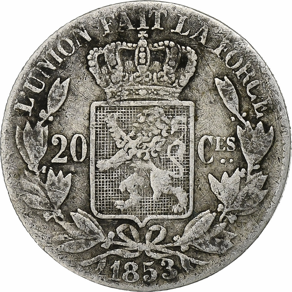 Coin, Belgium, Leopold I, 20 Centimes, 1853, VF(30-35), Silver, KM:19