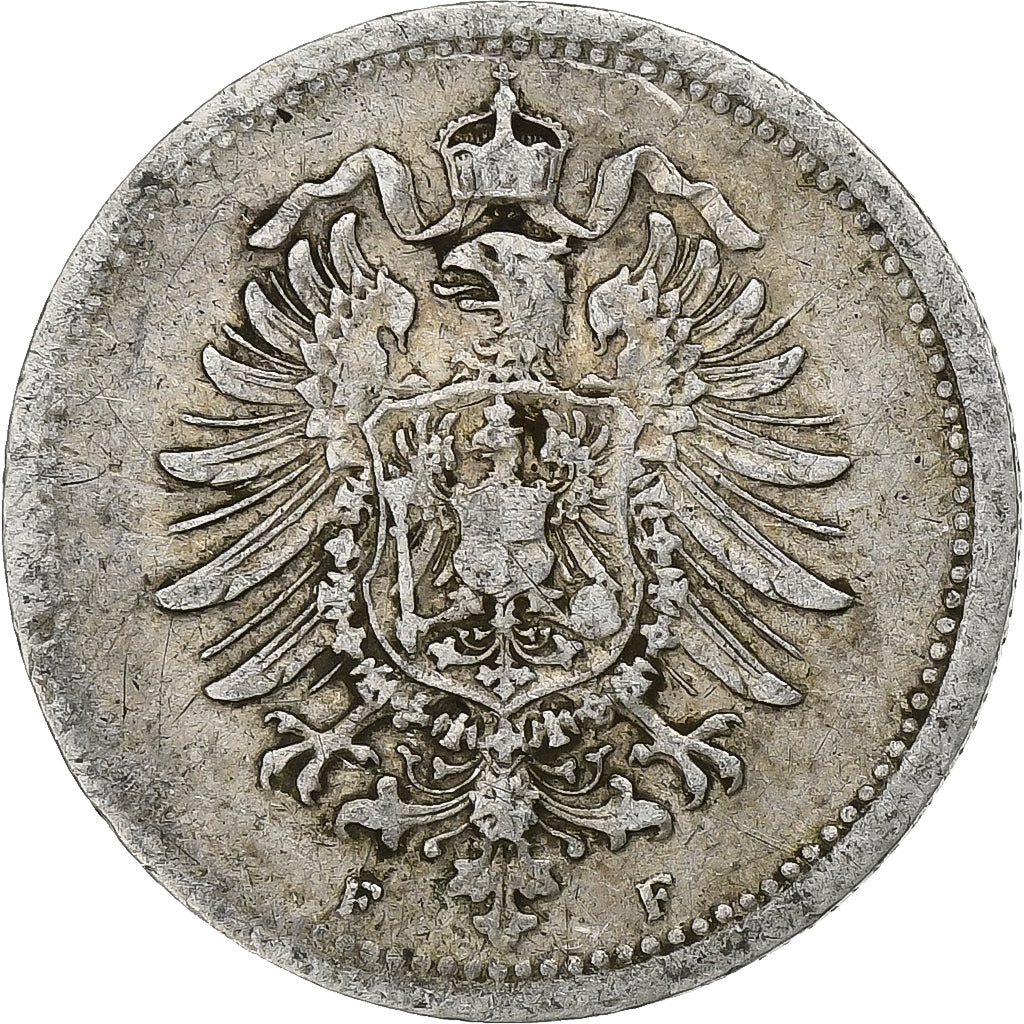 GERMANY - EMPIRE, Wilhelm I, 20 Pfennig, 1874, Stuttgart, Silver, VF(30-35)