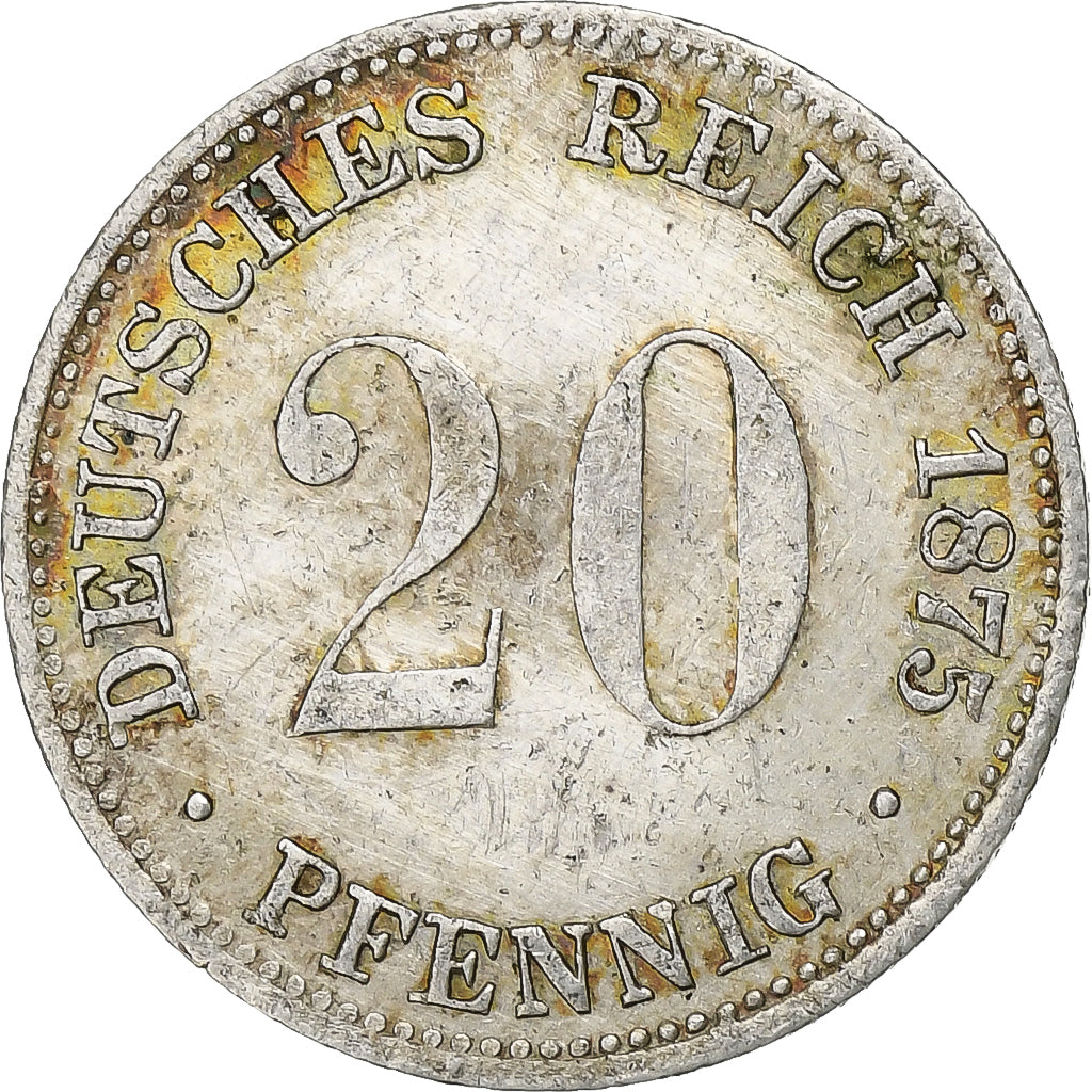 GERMANY - EMPIRE, Wilhelm I, 20 Pfennig, 1875, Hamburg, Silver, AU(50-53), KM:5