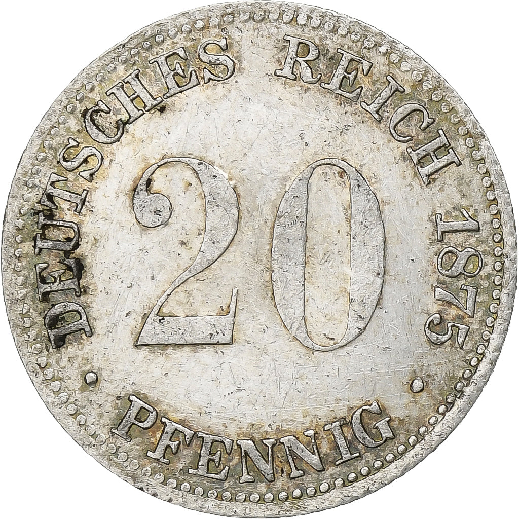 GERMANY - EMPIRE, Wilhelm I, 20 Pfennig, 1875, Hamburg, Silver, AU(50-53), KM:5