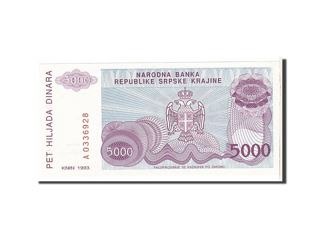 Geldschein, Kroatien, 5000 Dinara, 1993, UNZ-