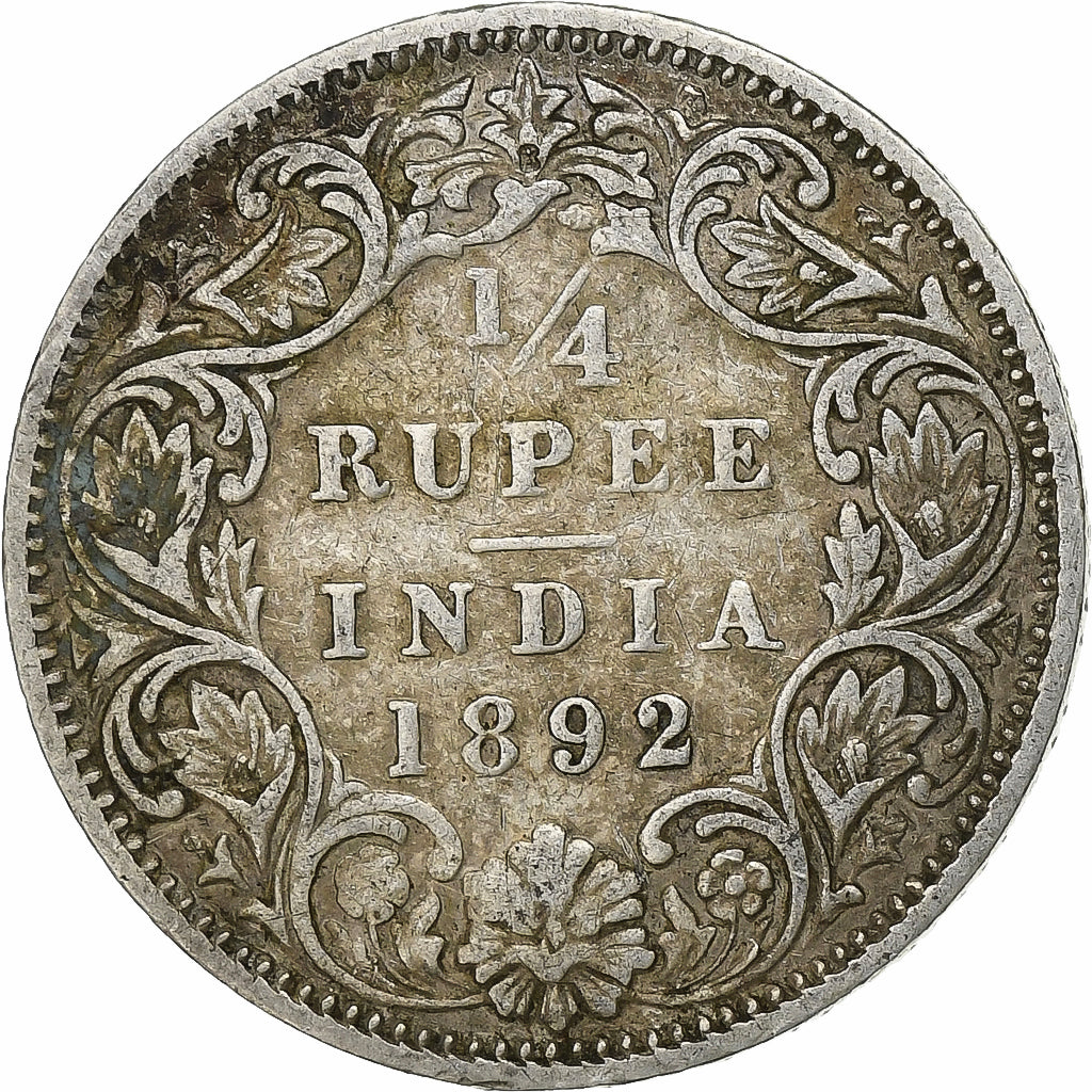 British India, Victoria, 1/4 Rupee, 1892, Silver, EF(40-45), KM:490