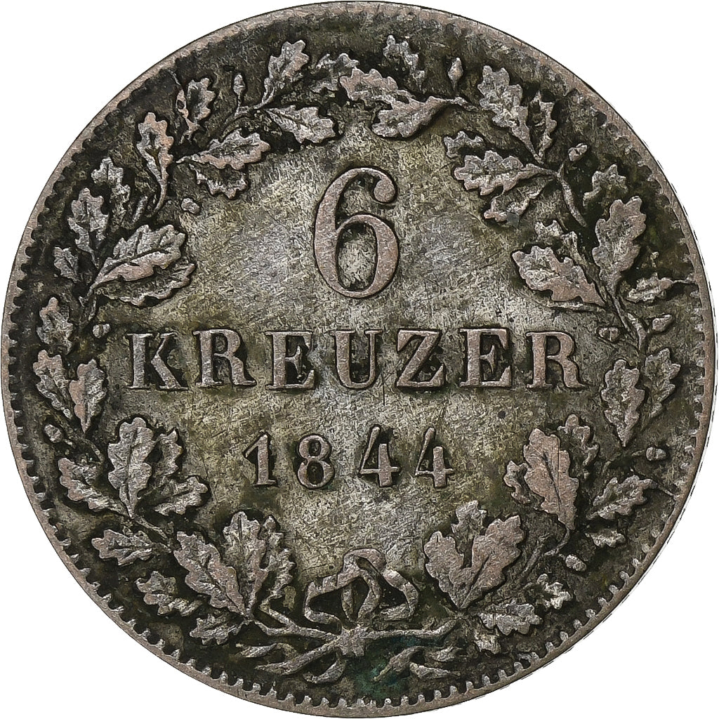 Coin, German States, WURTTEMBERG, Wilhelm I, 6 Kreuzer, 1844, EF(40-45), Silver