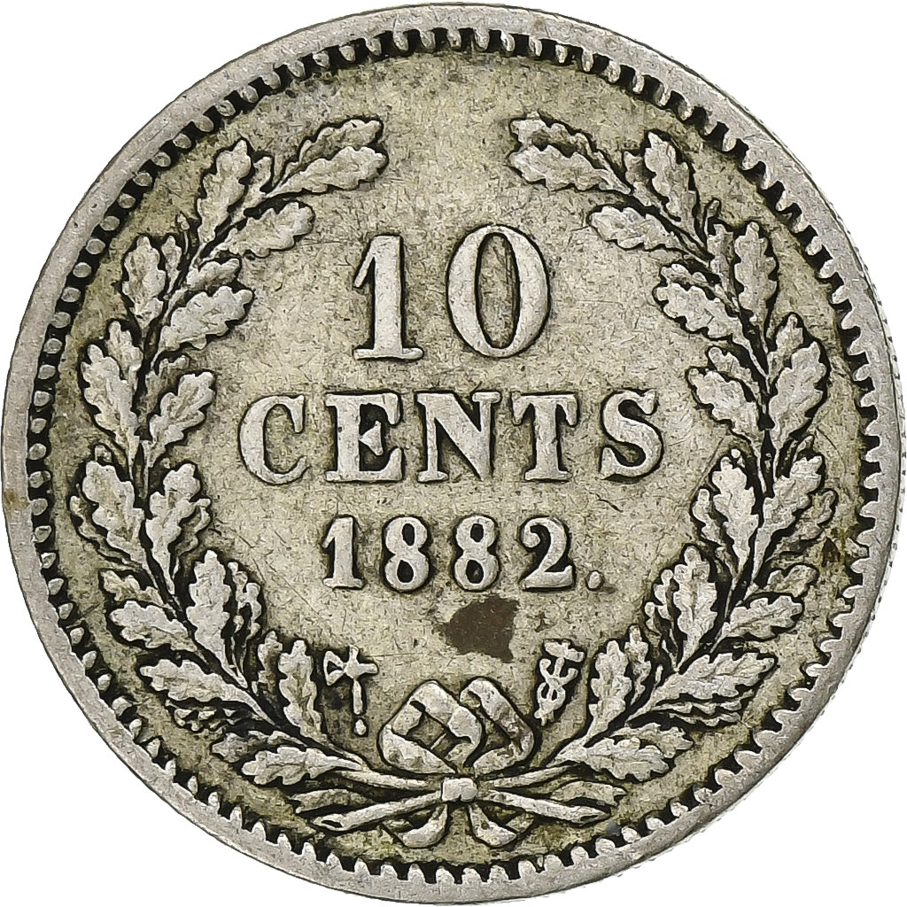 Países Baixos, William III, 10 Cents, 1882, Prata, EF(40-45), KM:80
