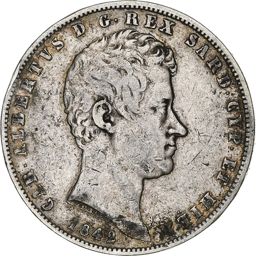 Coin, ITALIAN STATES, SARDINIA, Carlo Alberto, 5 Lire, 1842, Genoa, EF(40-45)