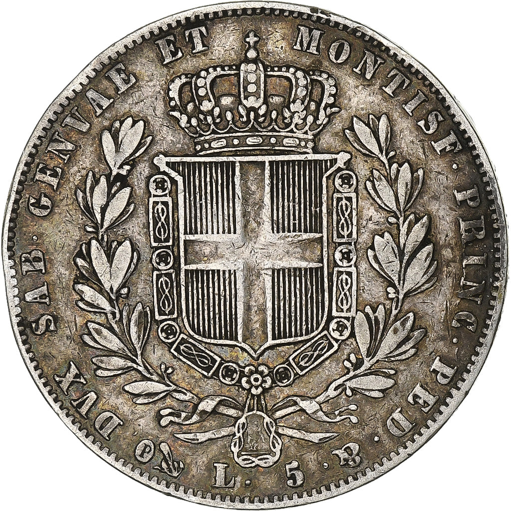 Coin, ITALIAN STATES, SARDINIA, Carlo Alberto, 5 Lire, 1842, Genoa, EF(40-45)