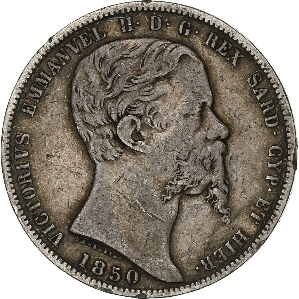 Moneda, Estados italianos, SARDINIA, Vittorio Emanuele II, 5 Lire, 1850, Genoa