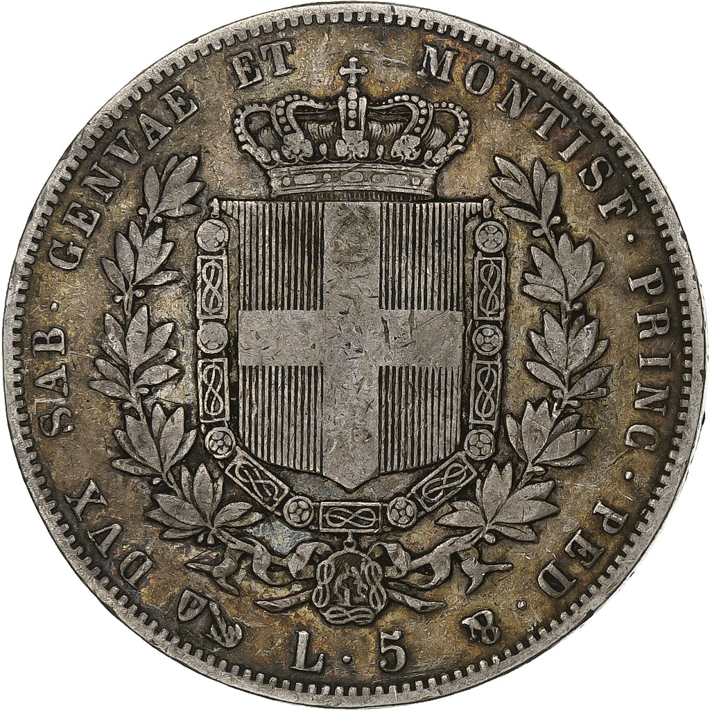 Moneda, Estados italianos, SARDINIA, Vittorio Emanuele II, 5 Lire, 1850, Genoa