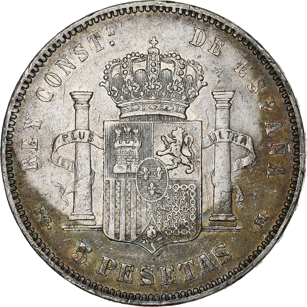 Munten, Spanje, Alfonso XIII, 5 Pesetas, 1891, ZF, Zilver, KM:689