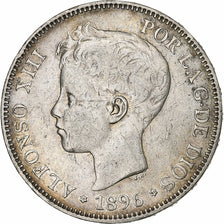 Spanien, Alfonso XIII, 5 Pesetas, 1896, Valencia, Silber, SS+, KM:707