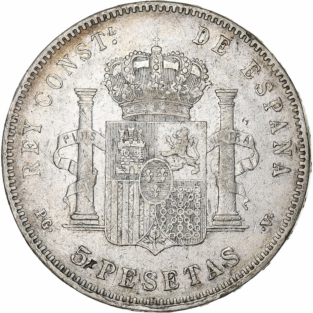 Spain, Alfonso XIII, 5 Pesetas, 1896, Valencia, Silver, AU(50-53), KM:707