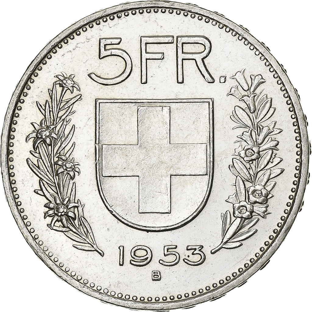 Switzerland, 5 Francs, 1953, Bern, Silver, AU(55-58), KM:40