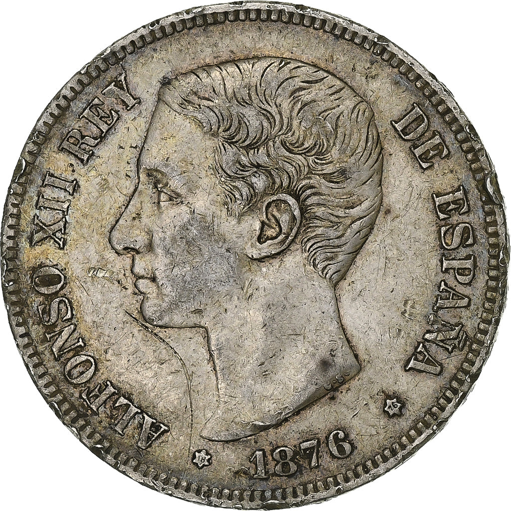Moneta, Spagna, Alfonso XII, 5 Pesetas, 1876, Madrid, BB+, Argento, KM:671