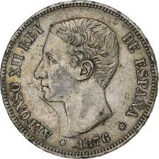 Moneta, Spagna, Alfonso XII, 5 Pesetas, 1876, Madrid, BB+, Argento, KM:671