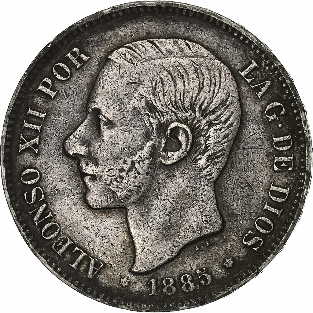 Münze, Spanien, Alfonso XII, 5 Pesetas, 1885, Madrid, SS+, Silber, KM:688