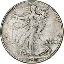 États-Unis, Walking Liberty Half Dollar, 1945, Philadelphie, Argent, TB