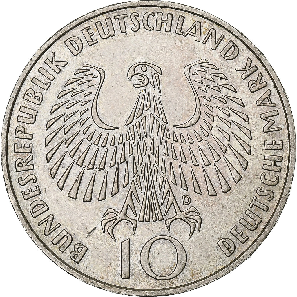 GERMANY - FEDERAL REPUBLIC, 10 Mark, 1972, Munich, AU(55-58), Silver, KM:135
