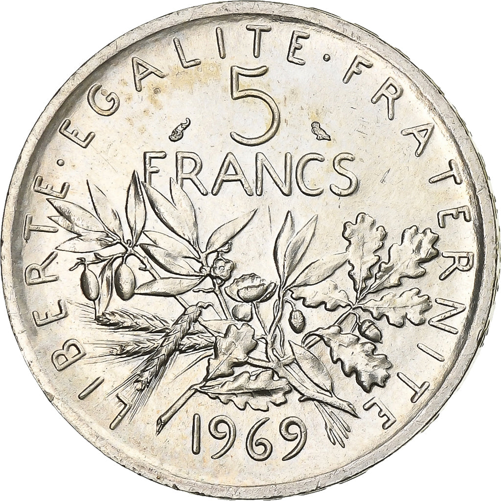 France, Semeuse, 5 Francs, 1969, Paris, MS(60-62), Silver, KM:926, Gadoury:770