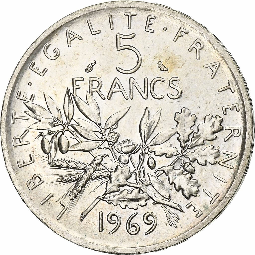 France, Semeuse, 5 Francs, 1969, Paris, MS(60-62), Silver, KM:926, Gadoury:770