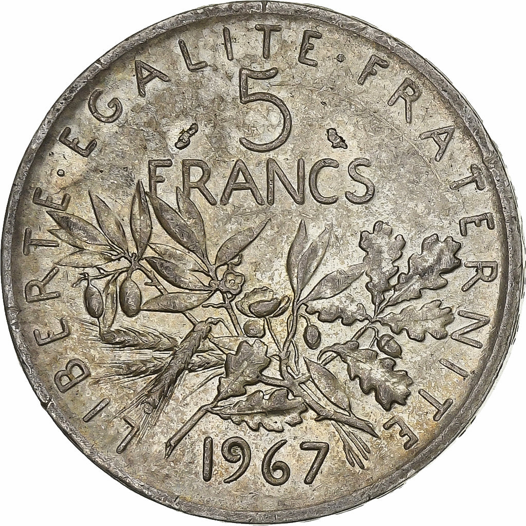 Moeda, França, Semeuse, 5 Francs, 1967, Paris, AU(50-53), Prata, KM:926