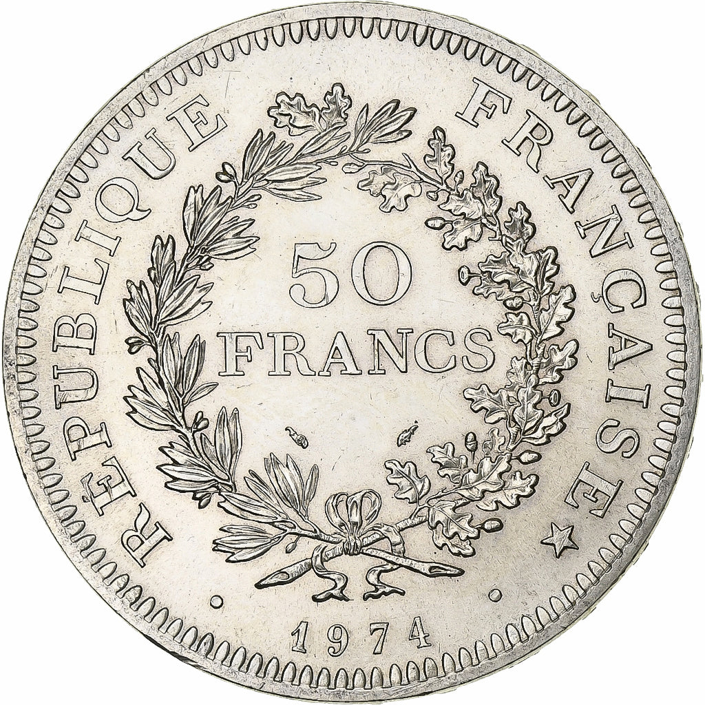 Coin, France, Hercule, 50 Francs, 1974, Avers 20 francs, MS(60-62), Silver