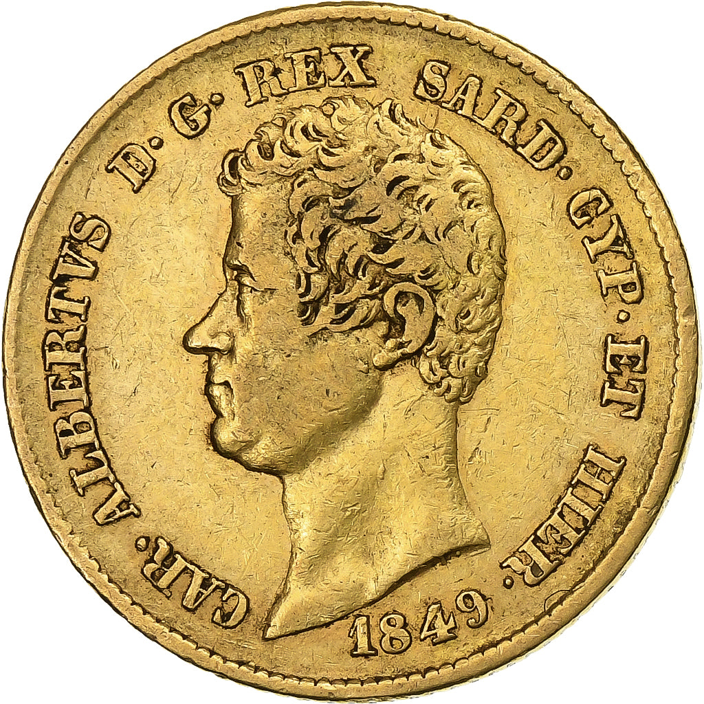 STATI ITALIANI, SARDINIA, Carlo Alberto, 20 Lire, 1849, Genoa, Oro, MB+