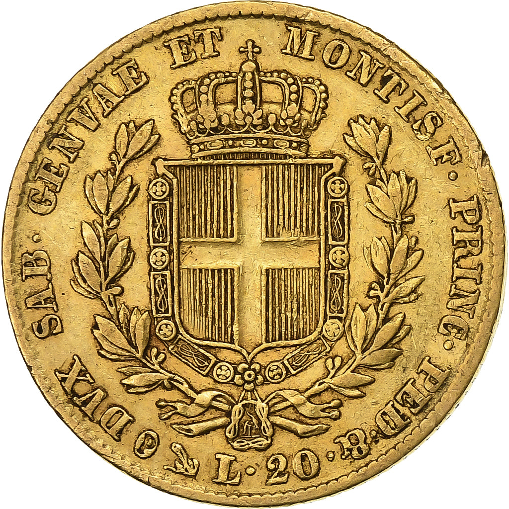STATI ITALIANI, SARDINIA, Carlo Alberto, 20 Lire, 1849, Genoa, Oro, MB+